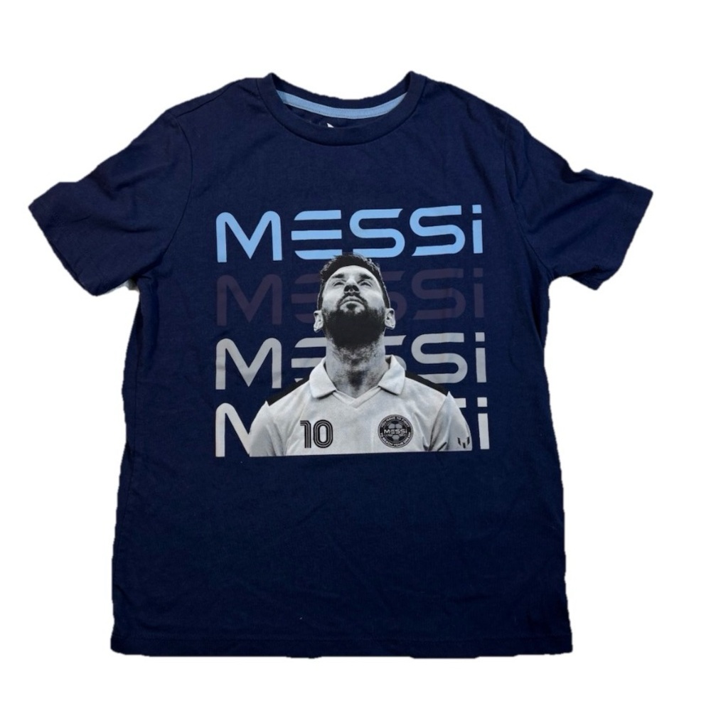 Messi Collection Boys Size Medium Blue short sleeve Tee Football Soccer Team